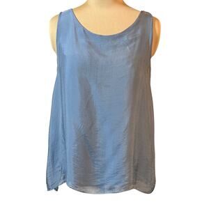Italian Silk CobbleStone Smokey-blue Sleeveless Top with Lace Back sz S/M